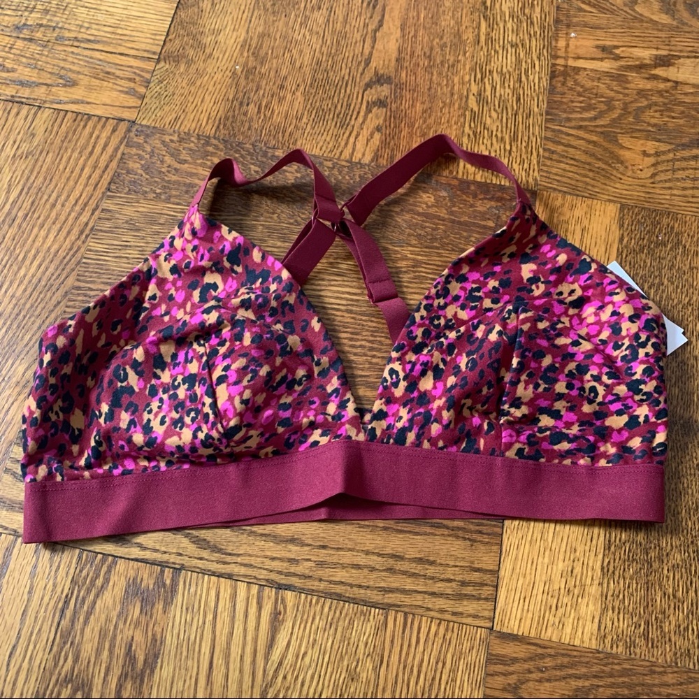 Auden pink animal print unlined XL bra new with tags racerback clip no wireless